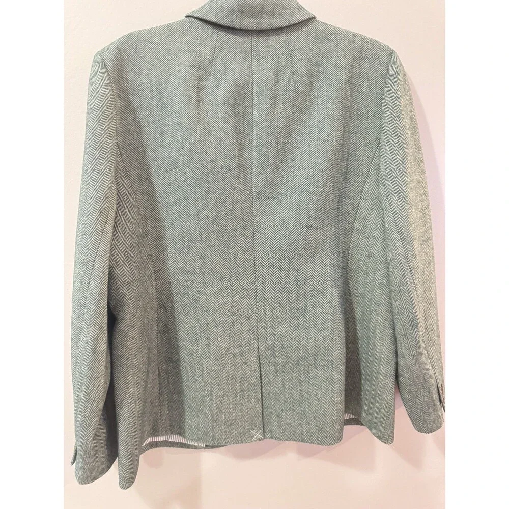 J. Crew Blazer Jacket Women's 16 Green Herringbone One Button Linen Cotton
